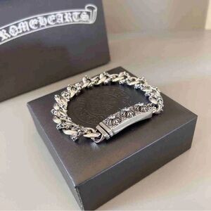 Chrome Hearts Style Engraved Cross Curb Chain Bracelet.